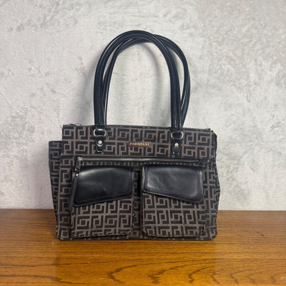 Fiorelli‎ Women's Black Grey Geometric Monogram Tote Shoulder Bag